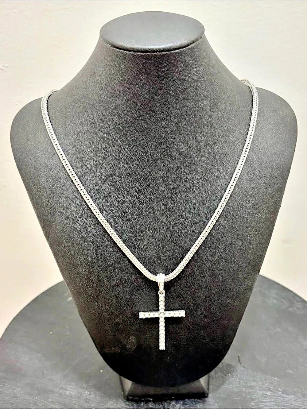 White gold plated Franco 24” with iced cross pendant